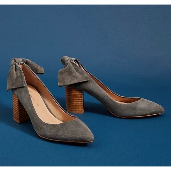 Anthropologie Bow-Tied Pumps Heels In Gray 7.5 - Picture 2 of 14